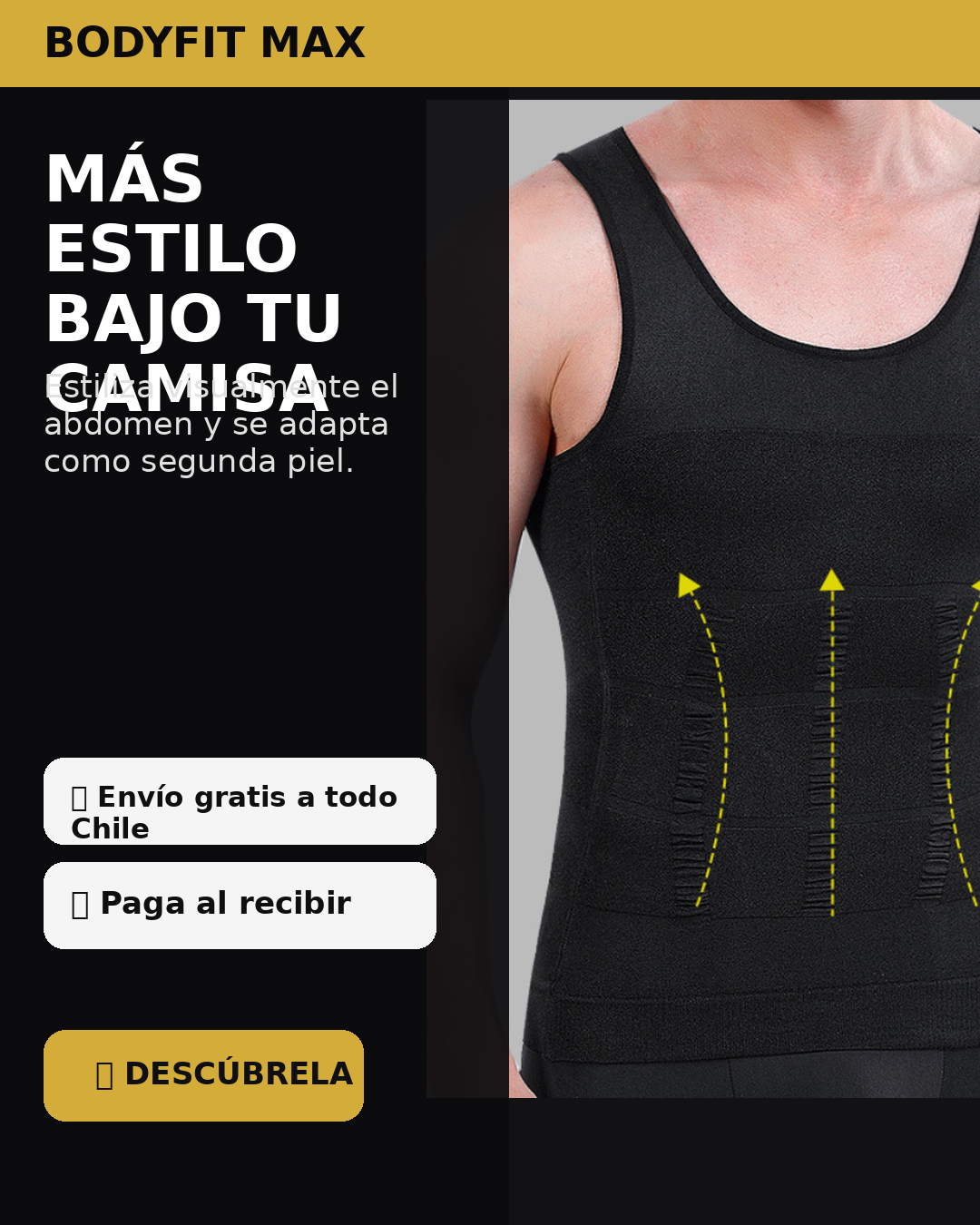 Camiseta Reductora Masculina Invisible NEGRA