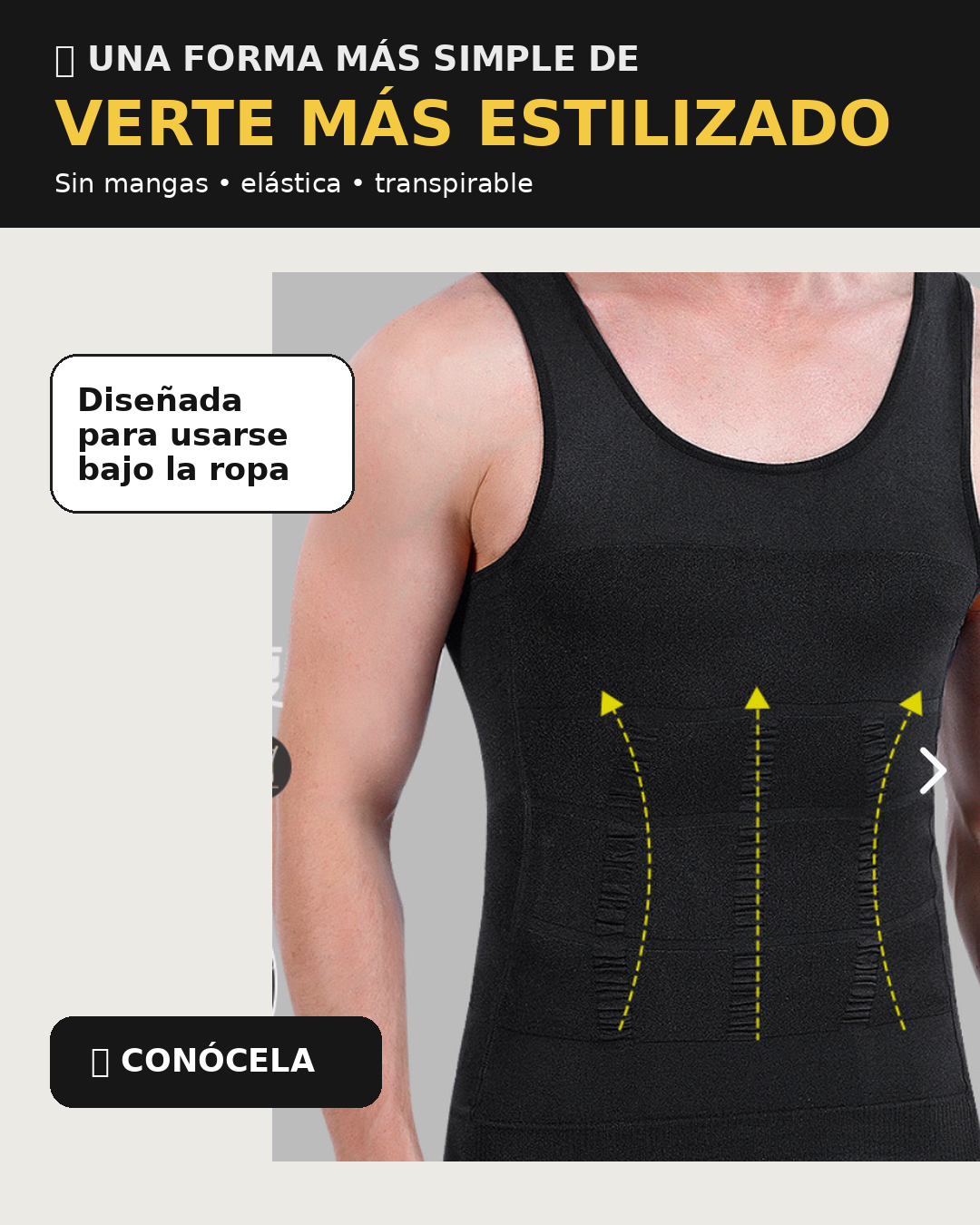 Camiseta Reductora Masculina Invisible NEGRA