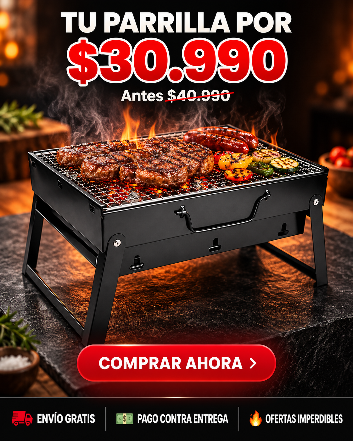 Parrilla Portátil Plegable 35×24cm