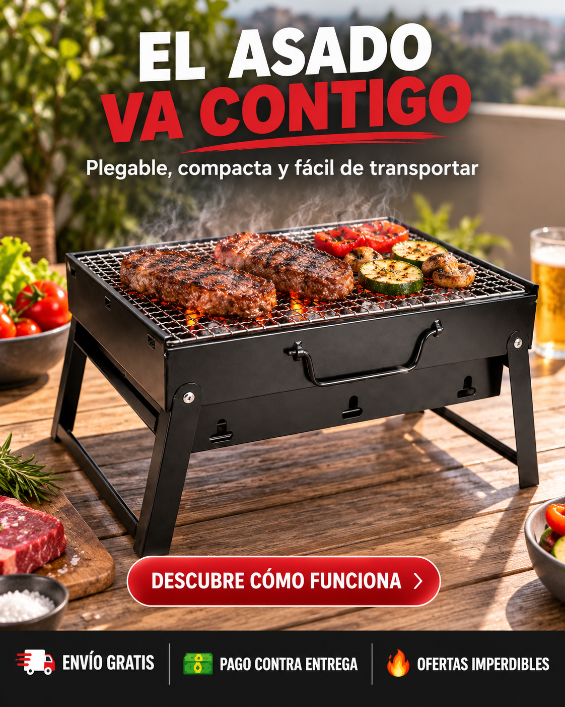 Parrilla Portátil Plegable 35×24cm
