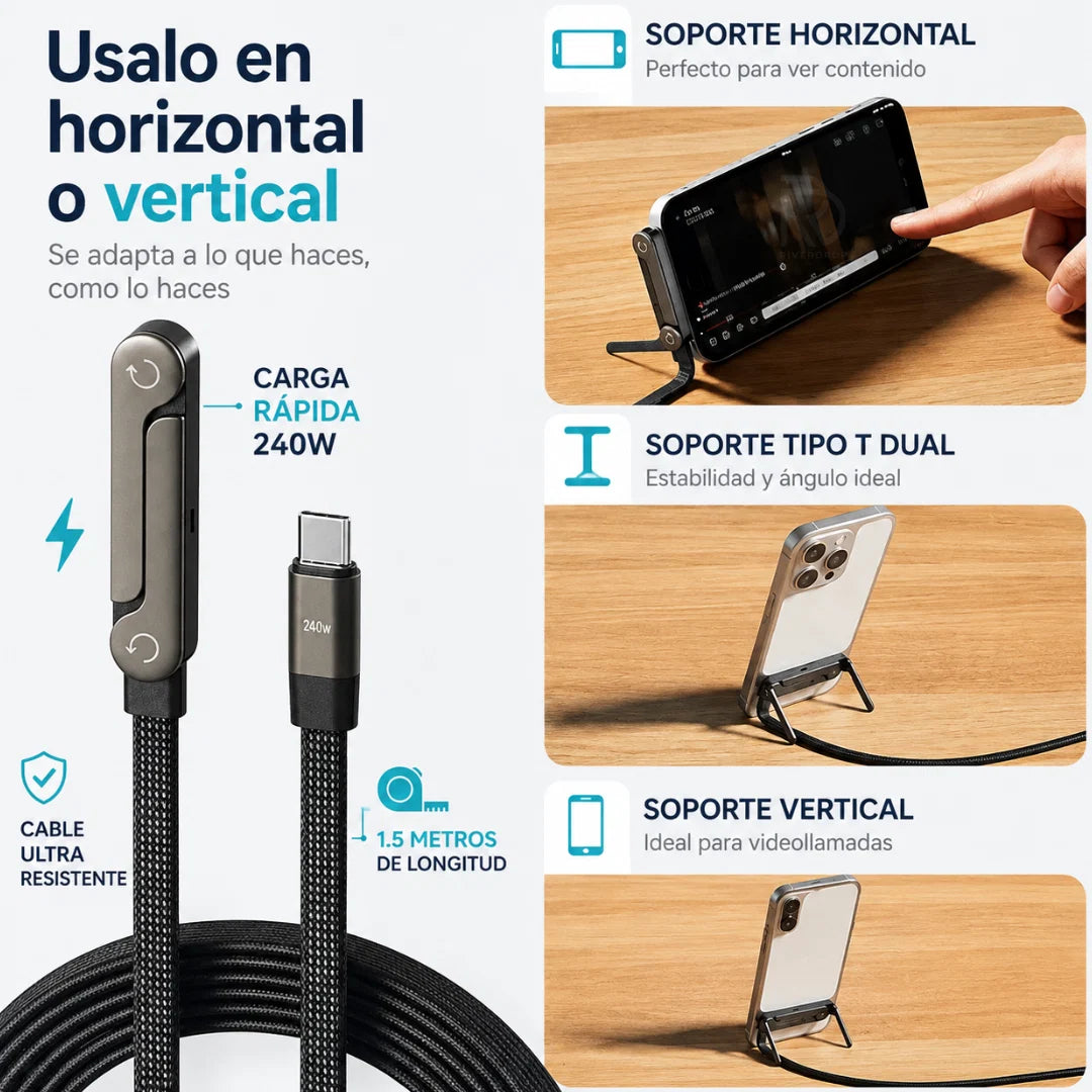 Pack x 2 Cables de Carga Rápida Soporte USB-C