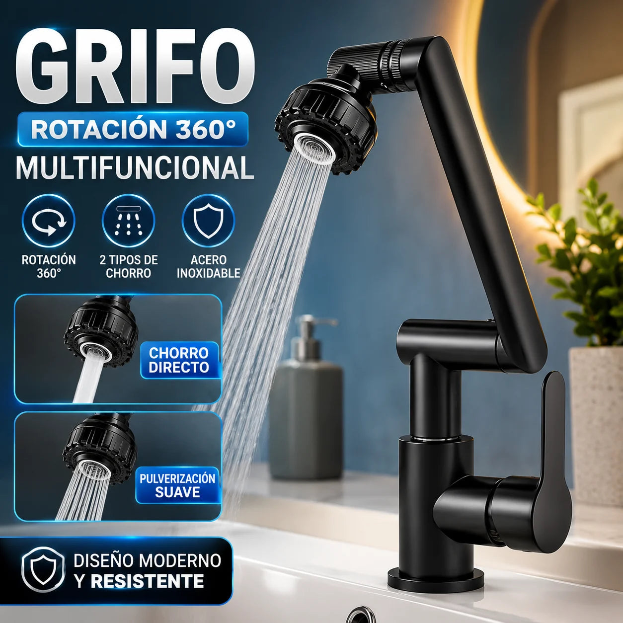 Llave Lavaplatos Giratoria 180º
