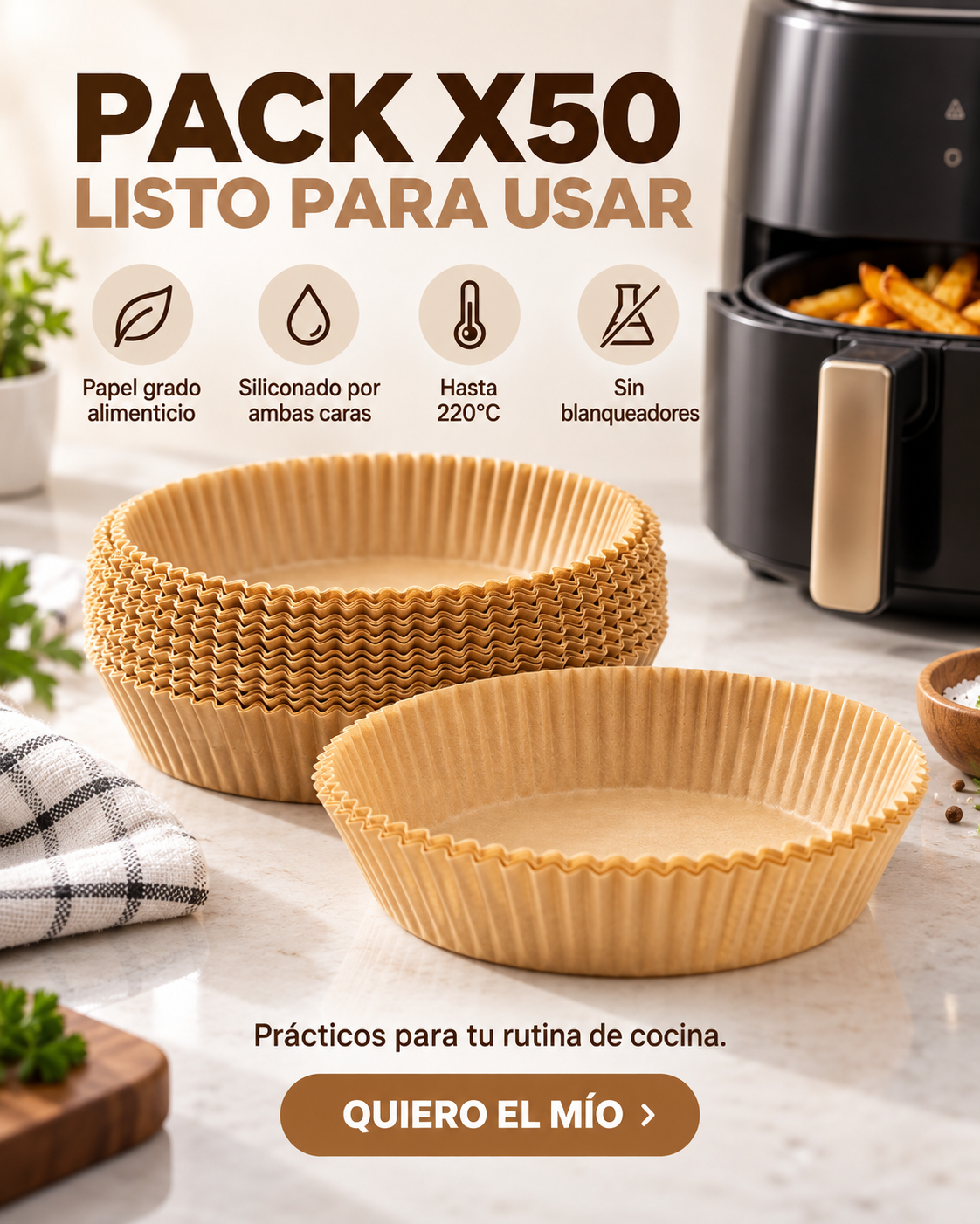Papel Antiadherente Para Freidora De Aire - Pack de 50 unidades