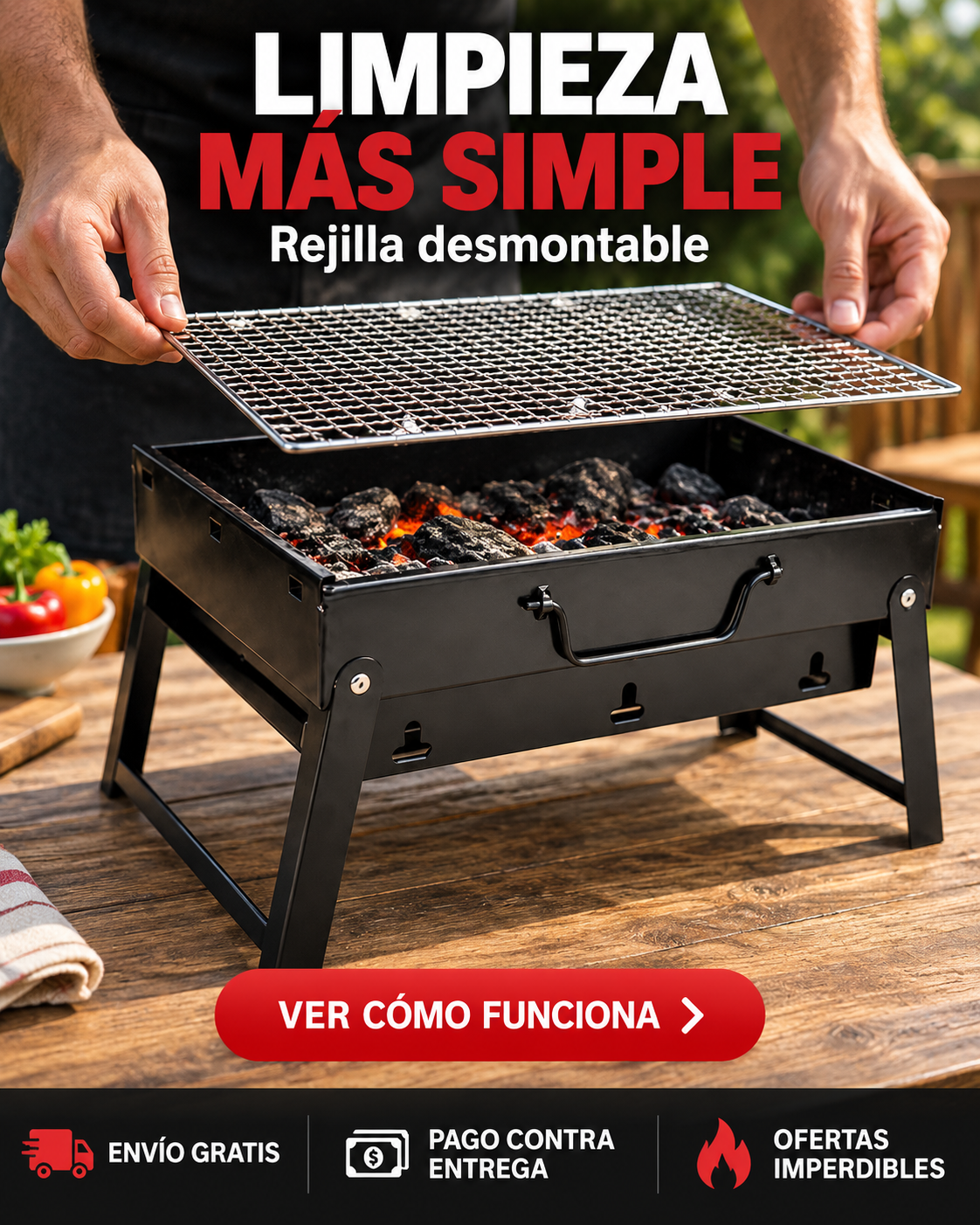 Parrilla Portátil Plegable 35×24cm