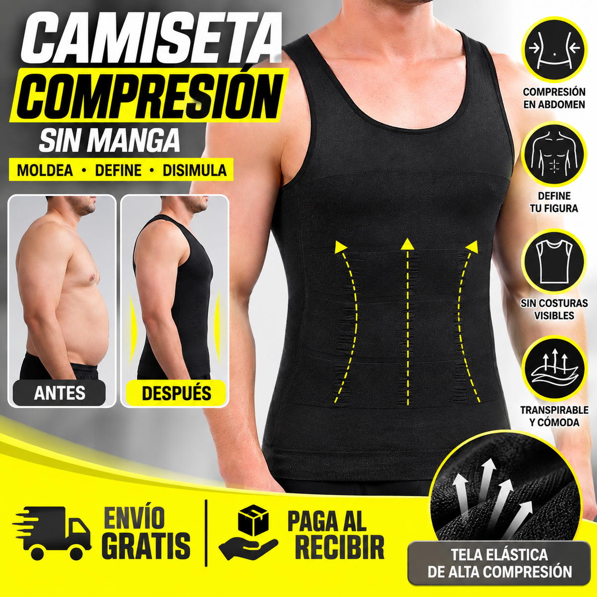 Camiseta Reductora Masculina Invisible NEGRA