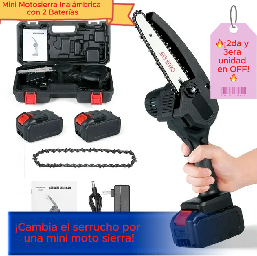 Mini Motosierra Inalámbrica con 2 Baterías