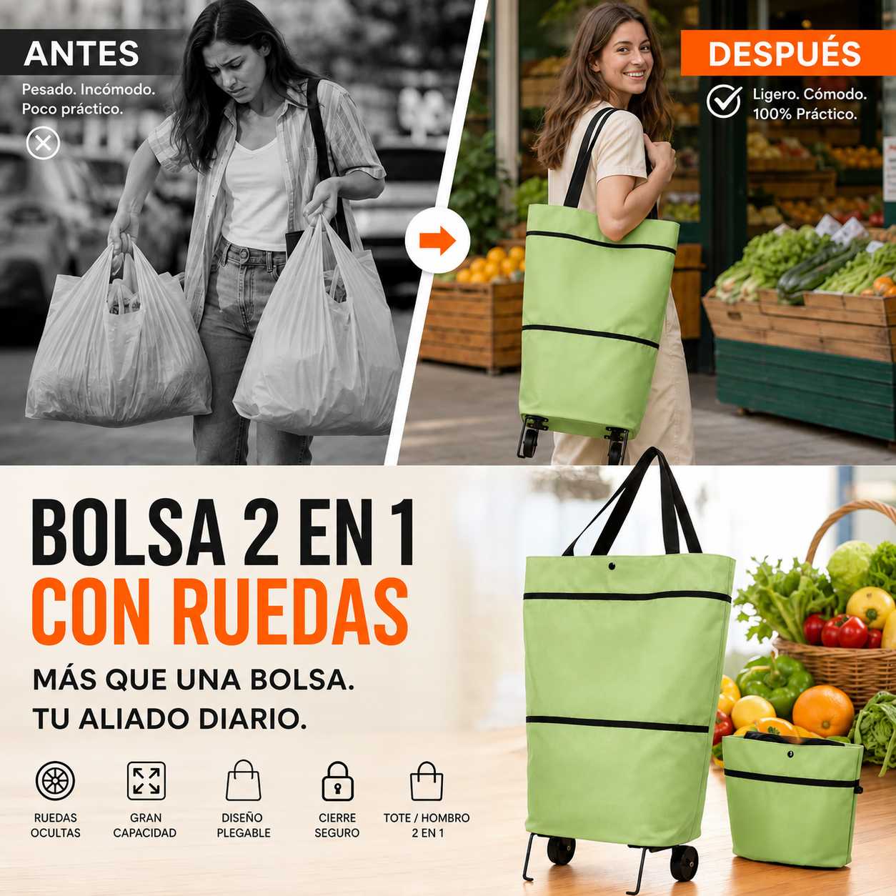 Bolso Plegable Con Ruedas