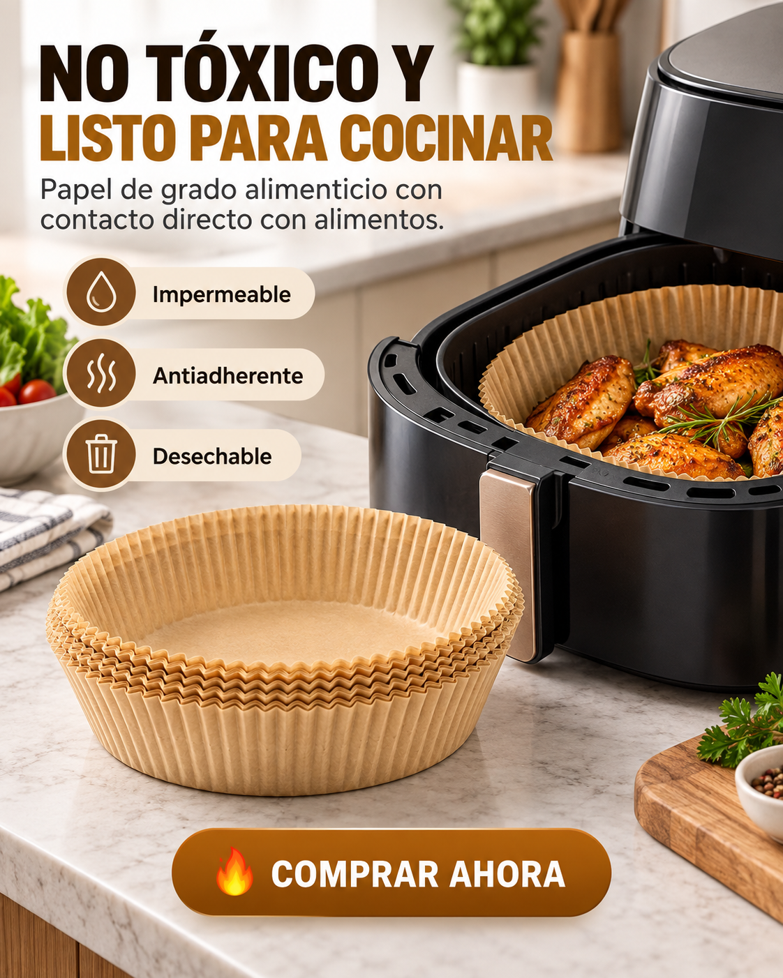 Papel Antiadherente Para Freidora De Aire - Pack de 50 unidades