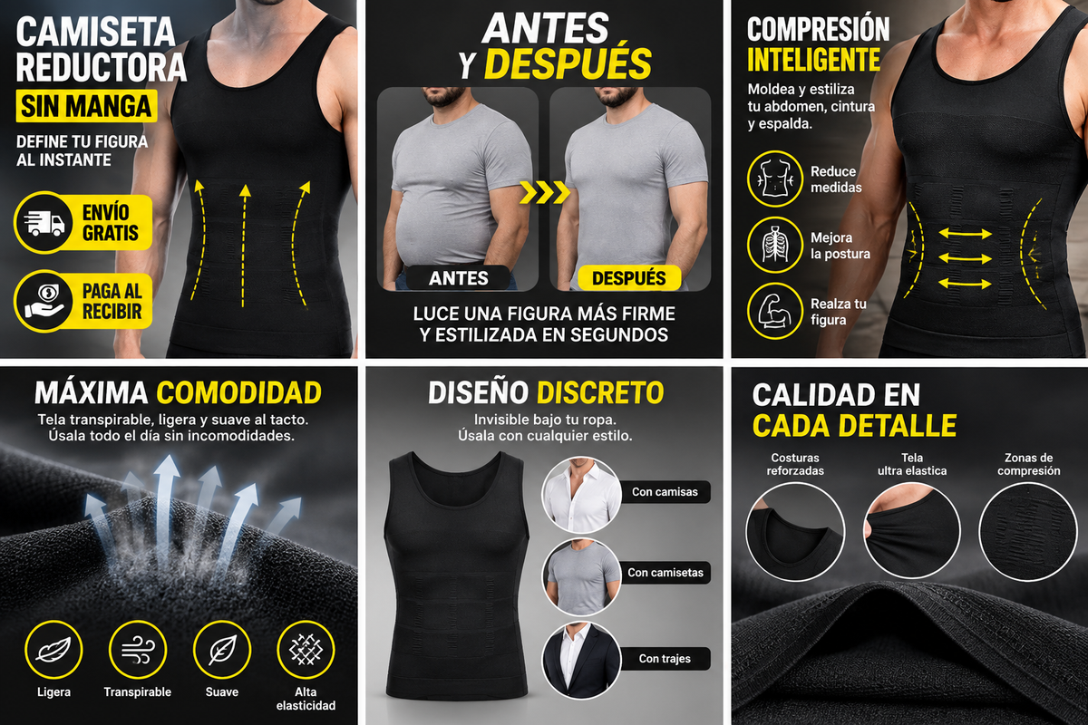Camiseta Reductora Masculina Invisible NEGRA