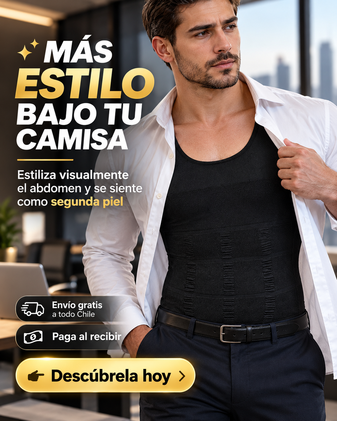Camiseta Reductora Masculina Invisible NEGRA